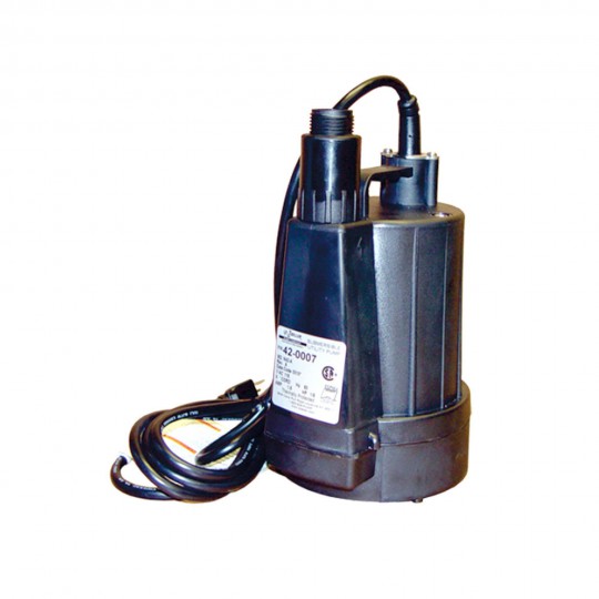 Circulation Pump, HydroQuip, Used w/ Emergency Spa Heater, Submersible, 1/6HP, 115V w/ 20' Power Cord : 10-0178