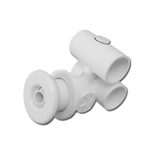 Jet Assembly, HydroAir Slimline, Tee Body, 1"S Water x 1"S Air, 2-1/4"L Wall Fitting, White : 10-5470