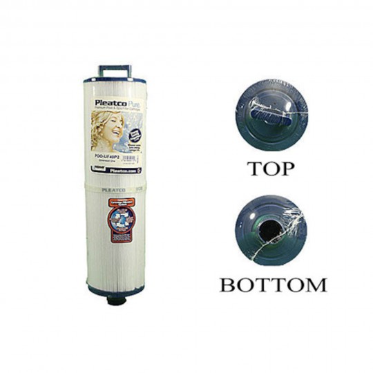 Filter Cartridge, Pleatco, Diameter: 4-5/8", Length: 14-3/4", Top: Handle, Bottom: 1-1/4"SAE, 40 sq ft : PDO-UF40P2