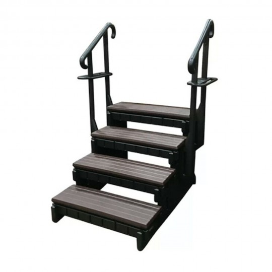 Step, Confer, Espresso w/Hand Rails, 36" Width, 4 Stairs, Black Side Panels And Rails : SSS36-4-E-BLK