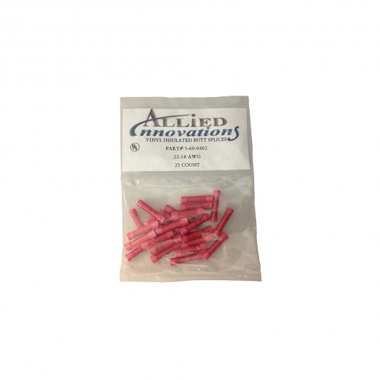 Wire Terminal, Butt, No.22-18, Red, 25 Pack : BVR