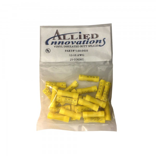 Wire Terminal, Butt, No.12-10, Yellow, 25 Pack : BVY