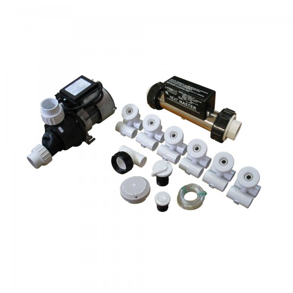 Plumbing Bath Kit, Pump, Jetted Tub Assembly Kit, Slimline, White w/0.75HP Bath Pump & In line Heater : 3-80-5070
