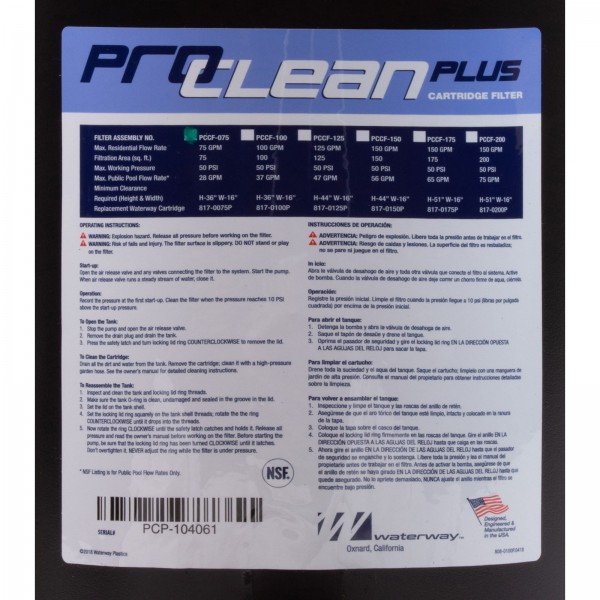 Pro-Clean 75Sf Cartridge Filter : PCCF-075