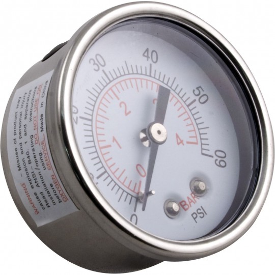 Pressure Gauge, WW Clearwater II, 1/4"mpt, 0-60psi, Back Mount : 830-4000SS